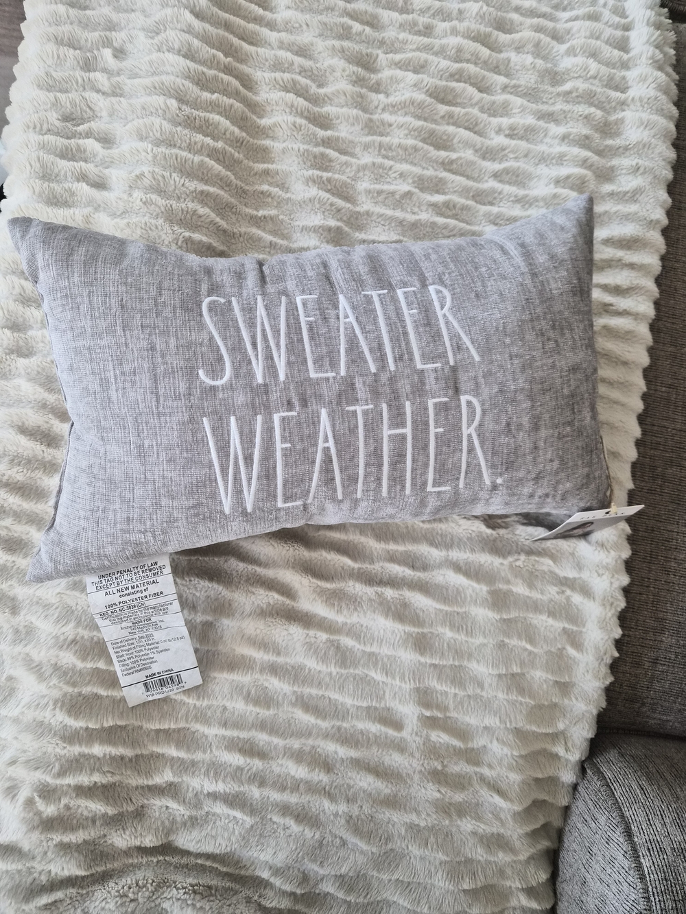 Rae Dunn Light Gray Corduroy Accent Pillow